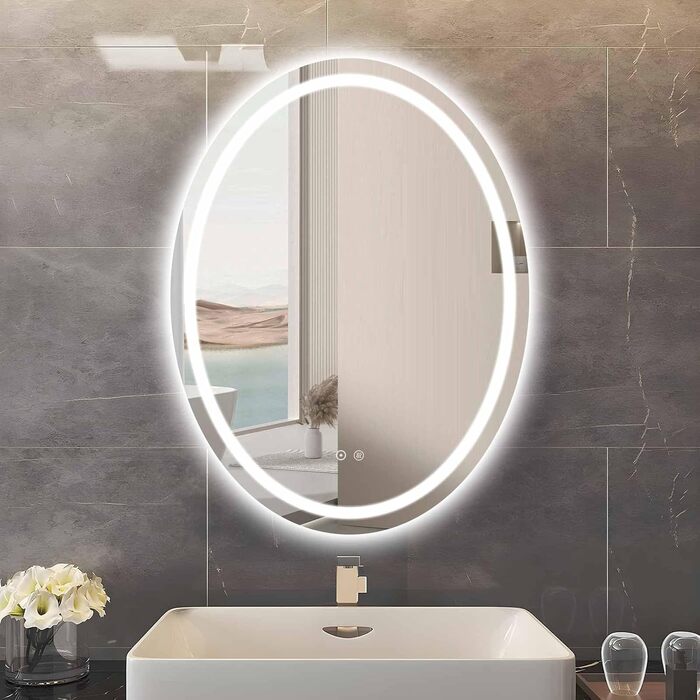 LED дзеркало для ванної кімнати 60x80 см, овальне з підсвічуванням, 3 кольори, регулювання яскравості, антизапарник