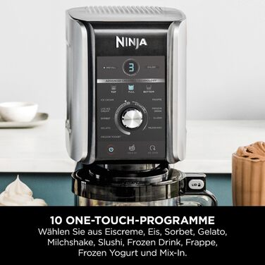 Морозивниця Ninja CREAMi Deluxe з 3 контейнерами, 10 функцій, для морозива, сорбету, йогурту, шейків, срібляста, NC501EU