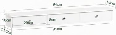Навісна полиця SoBuy з шухлядою та LED-підсвіткою (біла, 94x15x10 см) для спальні, коридору, вітальні