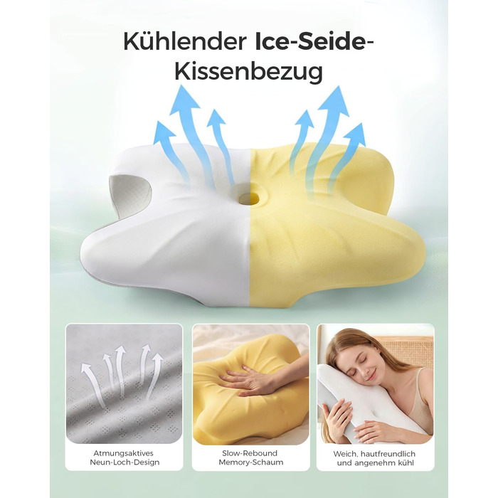 Ортопедична подушка для шиї з піни Memory Foam, ергономічна підтримка для комфортного сну, з підставкою під руки для сну на спині, животі та боку, сіро-біла