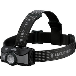 Налобний ліхтар Ledlenser MH7, 600 люмен, акумуляторний, LED, чорний/сірий, фокусування, до 60 годин роботи, червоне світло, можливість роботи від 2xAA, захист від випадкового ввімкнення, для туризму та спорту