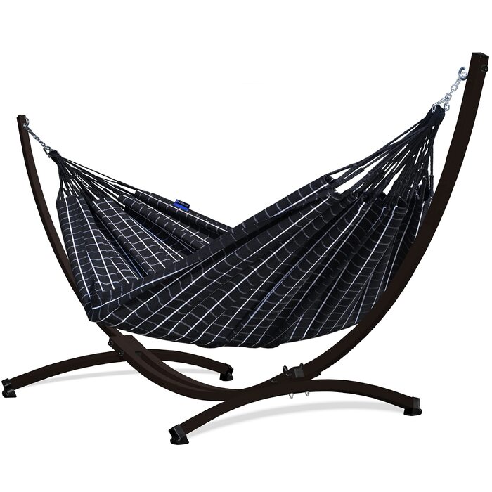 Гамак з каркасом Potenza Outdoor для 2 осіб, бавовна XXL 220x160 см, до 220 кг, сталевий каркас (чорний/коричневий)