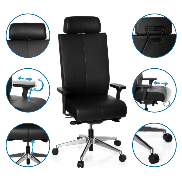 Офісне крісло / поворотне крісло PRO-TEC XXL Шкіра Чорний HJH OFFICE