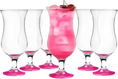 Набір склянок Glasmark Krosno для коктейлів, лонгдринків, джину, пива, води, смузі, десертів, 6 x 420 мл, рожеві, магента, скло, можна мити в посудомийній машині