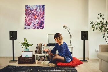 Підлогові стійки для акустичних систем Kanto ST34P 34” універсальні, пара, чорна сталь, основа з фанери, для поличних колонок до 13,6 кг