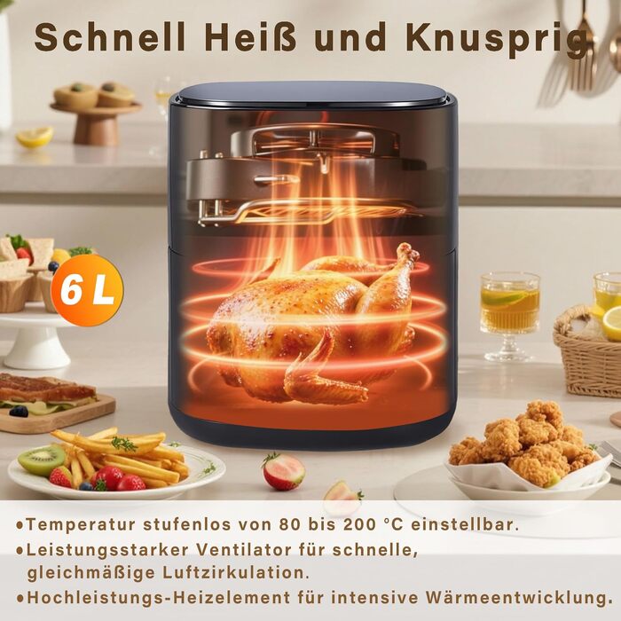 Аерофритюрниця Citybee XXL 10л (5л+5л) з двома камерами та вікном, Dual Zone Airfryer, 2200W, сенсорне керування, таймер 24г, чорна