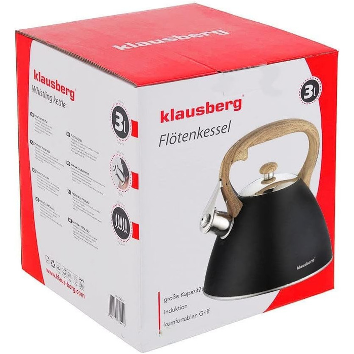 Чайник Klausberg 3 л з свистком, чорний, Wasserkocher KB-7262