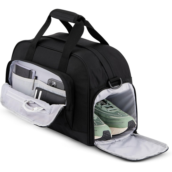 Larkson Weekender Finja Medium чорна дорожня сумка для жінок і чоловіків з відділенням для взуття, ручна поклажа, водовідштовхувальна, із переробленого PET