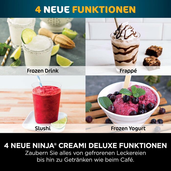 Морозивниця Ninja CREAMi Deluxe з 3 контейнерами, 10 функцій, для морозива, сорбету, йогурту, шейків, срібляста, NC501EU