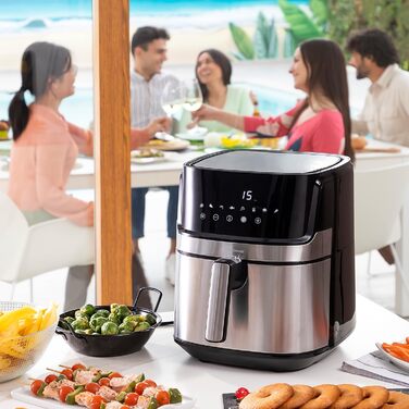 Аерофритюрниця InnovaGoods 5,5 л, 1700 Вт, 8 програм, сенсорний екран, 100 рецептів, таймер, 360° циркуляція повітря, для 4-6 осіб