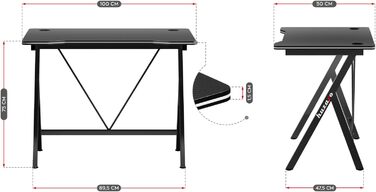 Геймерський стіл Huzaro Hero 1.4 Black 100x50 см, сталевий каркас, карбонова стільниця, отвори для кабелів, для дому та офісу, чорний