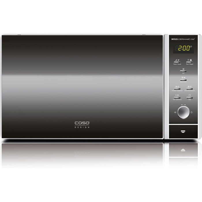 Мікрохвильова піч CASO MCG25 Ceramic Chef 3в1 з грилем і конвекцією, 2050 Вт, 25 л, нержавіюча сталь, керамічний та боросилікатний піддон