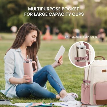Жіночий рюкзак LOVEVOOK для ноутбука 15.6 дюймів, елегантний шкільний та міський рюкзак для дівчат, студенток та роботи, бежево-рожево-коричневий