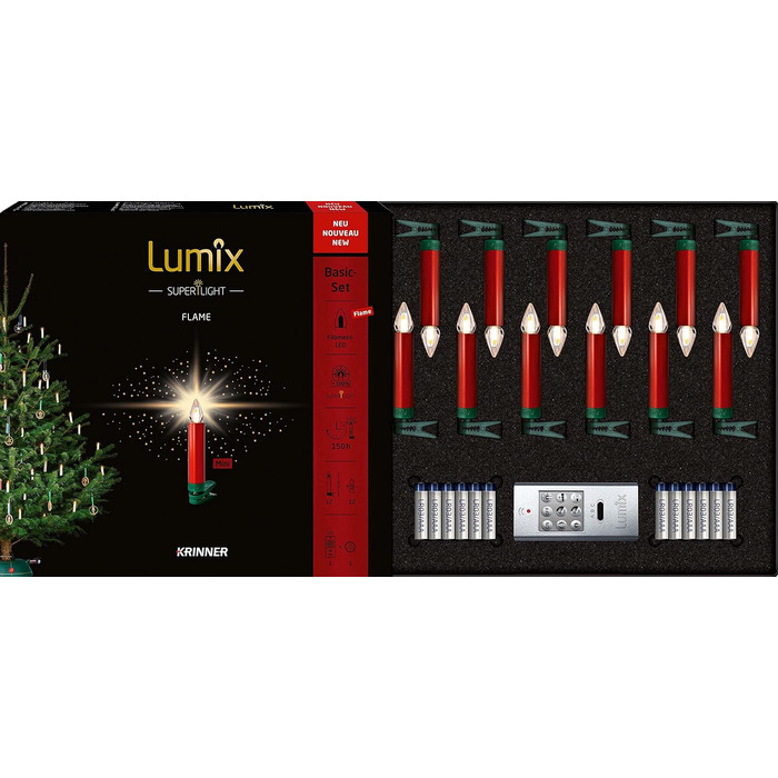 Світлодіодні свічки для ялинки Lumix® SuperLight Flame Metallic Mini Red 9cm, тепле біле світло, набір 12 шт. з пультом керування, 77146