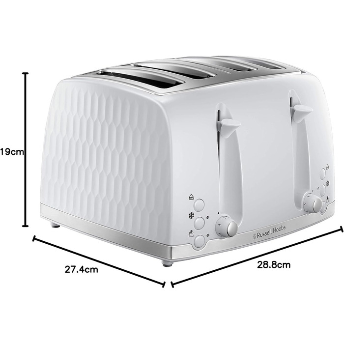 Тостер Russell Hobbs 26071 на 4 тости, білий – з широкими слотами та підйомом тостів