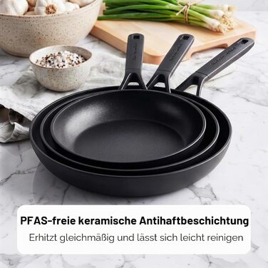 Набір сковорідок KitchenAid Classic для індукційних плит (20, 24, 28 см), керамічне антипригарне покриття без PFAS, посудомийна машина та духовка, чорний