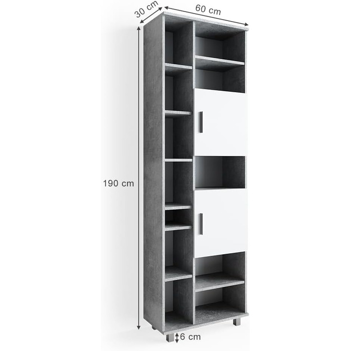 Високий шафа для ванної Vicco Ilias, бетон/білий, 60x190 см