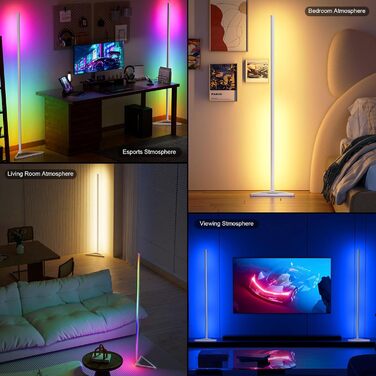 MIWATT LED торшер для вітальні 143 см, RGB, димер, керування пультом і додатком, 16 млн кольорів, музичний і DIY-режими, таймер, для спальні, ігрової кімнати, офісу, білого кольору