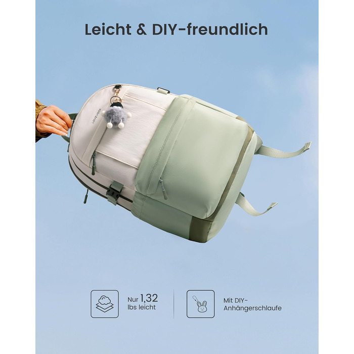 Жіночий рюкзак LOVEVOOK для ноутбука 15.6 дюймів, міський шкільний рюкзак для підлітків (зелено-білий)