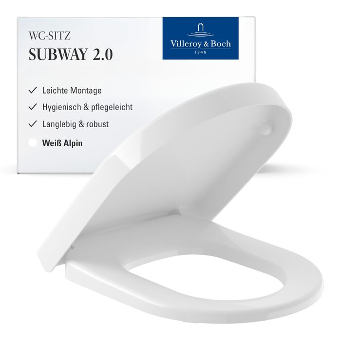 Сидіння для унітазу Villeroy & Boch Subway D-подібне, Alpin білий, з мікроліфтом (SoftClose) та швидким зняттям (Quick Release), Duroplast, 9M55S101