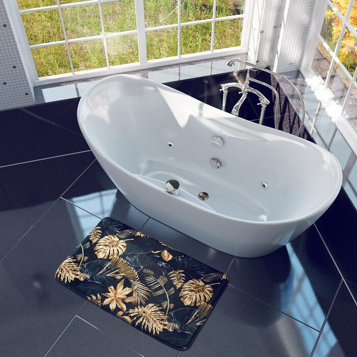 Килимок для ванної Sanilo Golden Leaves 70x110 см — м'який, нековзкий, швидковисихаючий, машинне прання