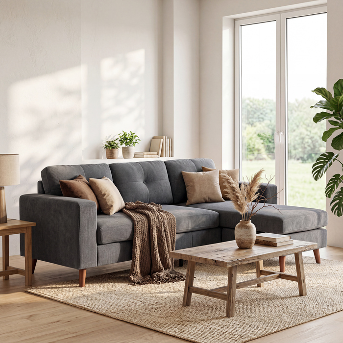 Кутовий диван Ecksofa 192 см, 3-місний, з реверсивним шезлонгом, вельвет, темно-сірий