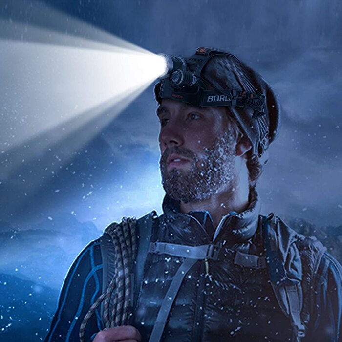 Налобний ліхтар BORUIT RJ3000 LED 5000 люмен, акумуляторний, 4 режими, водонепроникний IPX5, для дорослих і дітей, для бігу, риболовлі, кемпінгу