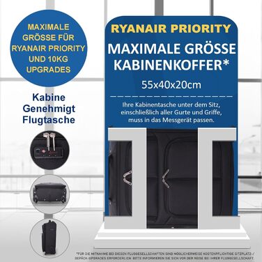 Розширювана валіза Aerolite 55x40x20/23 см, ручна поклажа для Lufthansa, Eurowings, Condor, SunExpress, TUI, 2 колеса, чорна