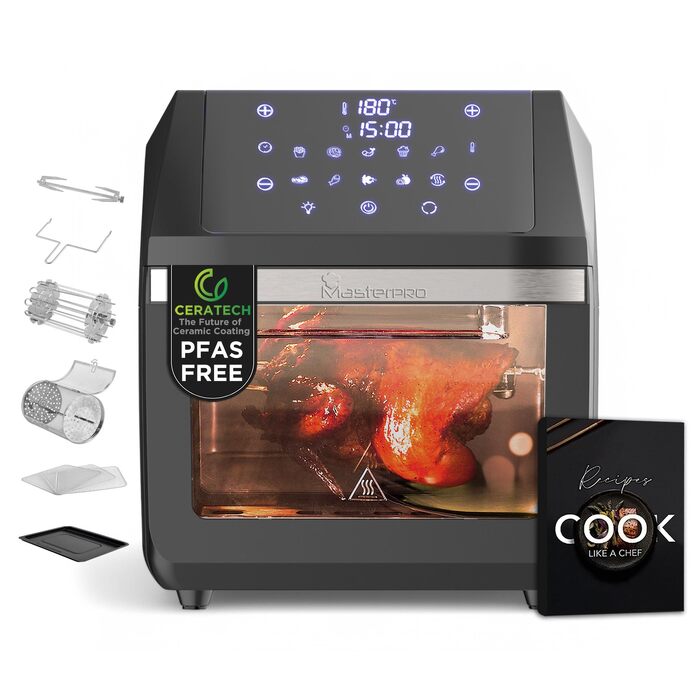 Аерофритюрниця MasterPRO ROCKET 600 на 6л, 1800Вт, керамічне покриття CERATECH, LED-дисплей, термостат 80-200°C, корпус із нержавіючої сталі