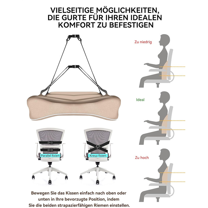Ортопедична подушка для спини Travel Ease з піни Memory Foam, лемденно-крижове підпір'я для офісного крісла, з антистатичним гіпоалергенним чохлом, для правильної осанки (темно-синя)