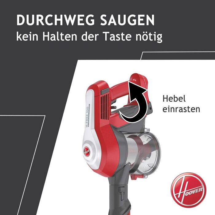 Пилосос акумуляторний Hoover H-FREE 100 HOME без мішка, до 40 хв роботи, бездротовий, з LED-підсвіткою, XL контейнером для пилу, паркувальною функцією, щілинною насадкою та щіткою, червоний/титановий
