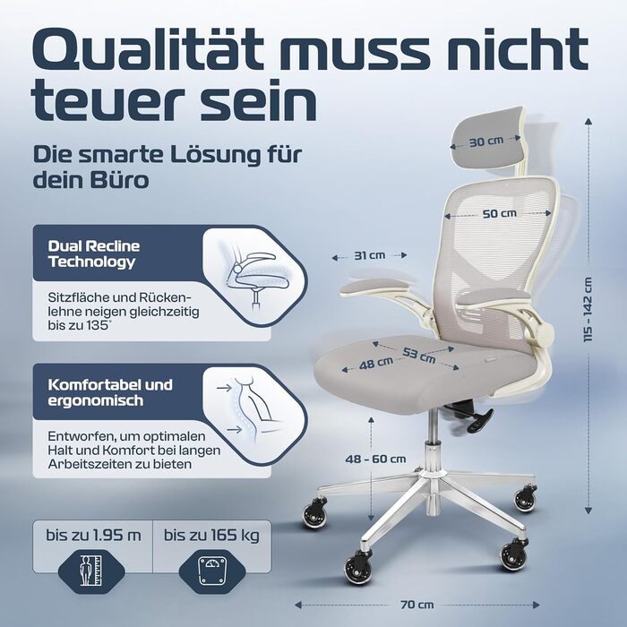 Ергономічне крісло CLOUVOU SmartSeat для офісу та геймінгу, регульоване, комп'ютерне, до 150 кг, тестовий переможець