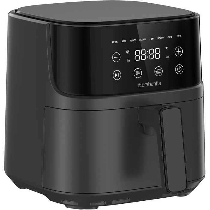 Аерофритюрниця Brabantia Airfryer XL 4 л, 1700 Вт, цифровий сенсорний дисплей, 8 програм, без PFAS, чорна, BBEK1134