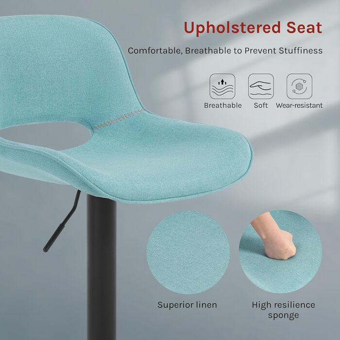 Барні стільці WOLTU 2 шт. регульовані по висоті, з підніжкою, металеві, блакитні, Leinen BH438be-2