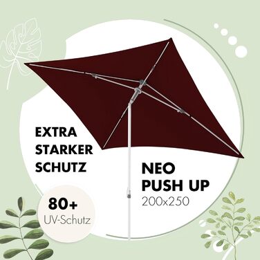 Парасолька Doppler AluPro Neo Push Up 200x250 см для балкона та тераси, алюмінієва, регульована висота, кут нахилу, легке відкривання Push-механізмом