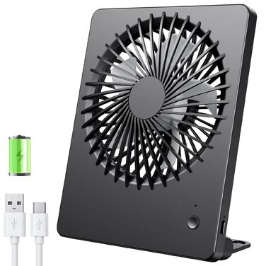 Портативний USB вентилятор TriPole з акумулятором 2000mAh, 3 швидкості, тихий (30дБ), регульований кут 180°, для офісу, подорожей - Чорний