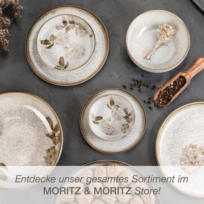 Набір посуду Moritz & Moritz BLOSSOM 24 предмети на 6 осіб - сучасний керамічний сервіс з квітковим дизайном, тарілки, чашки, миски