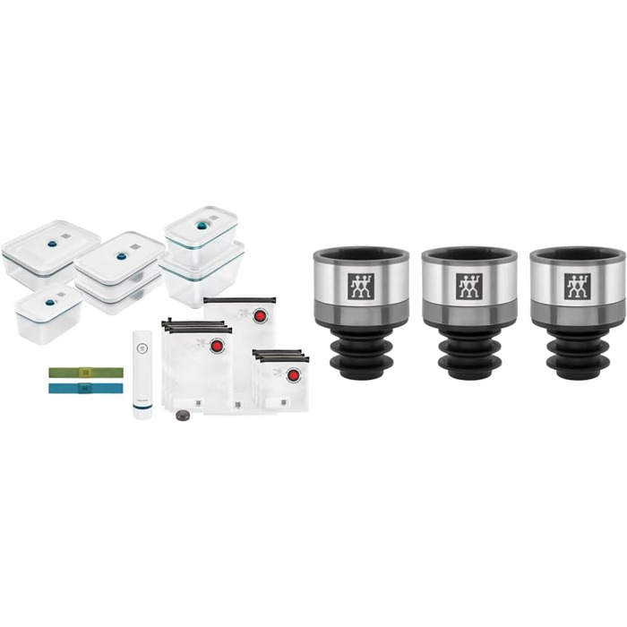 Вакуумний стартовий набір ZWILLING Fresh & Save із скла, 16 предметів, білий La Mer + набір вакуумних винних пробок, 3 шт., сірий
