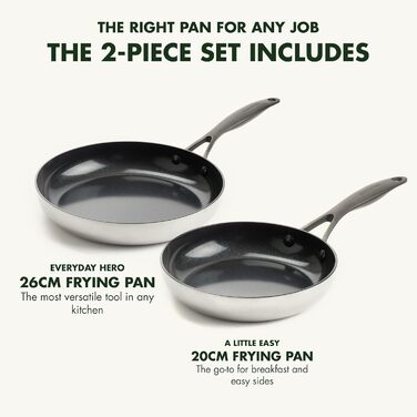 Набір сковорідок GreenPan Venice Pro Noir 26см та 30см, нержавіюча сталь, антипригарне покриття Ceramic, чорний, без PFAS, для індукції, можна мити в посудомийній машині, термостійкий, сріблястий