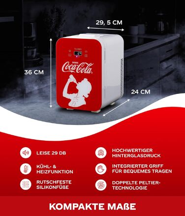 Автомобільний міні-холодильник Coca-Cola °CUBES 9,3л з LCD-дисплеєм та скляними дверцятами, 12В/220В