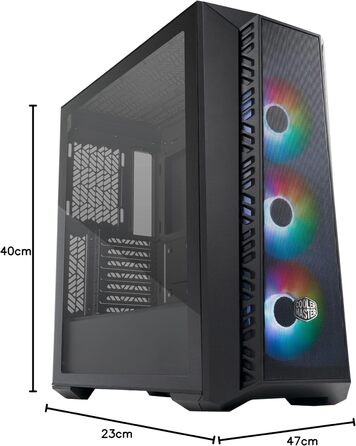 Корпус для ПК Cooler Master MasterBox 520 Mesh, Mid-Tower ATX, 3 встановлених вентилятори, сітчаста передня панель, скляна бічна стінка, ARGB-контролер, чорний