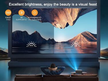 Проєктор для домашнього кінотеатру YABER Full HD 1080p (підтримка 4K), автофокус, автоматична корекція трапеції, WiFi 6, Bluetooth, портативний outdoor-проектор з екраном до 300