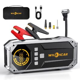 Портативний пусковий пристрій Starthilfe Powerbank 6000A з компресором, ліхтарем Lumen та LCD-дисплеєм. Чорний