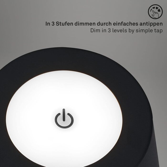 BRILONER – LED акумуляторний торшер 3 в 1, ступінчасте затемнення, сенсорне керування, бездротова, чорна, для вулиці