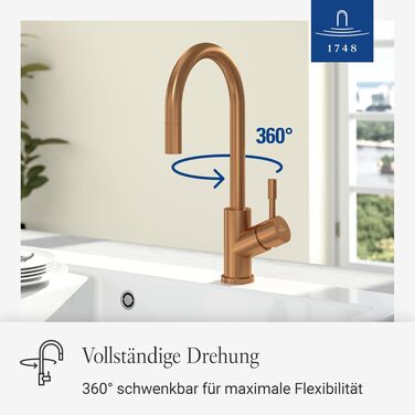 Змішувач кухонний Villeroy & Boch Umbrella Flex з висувним душем, бронзовий, високий вилив 220 мм