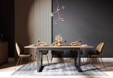 Розсувний обідній стіл Newfurn 160-200 см, антрацит, дика дубова стільниця, вінтажний індустріальний стиль, для їдальні та кухні