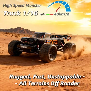 RC Автомобіль 1:16 позашляховик Monster Truck 4WD 40 км/год, водонепроникний, з 2 акумуляторами, помаранчевий