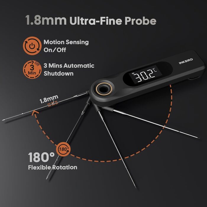 Цифровий термометр для м'яса INKBIRD IHT-51K: кухонний електронний термометр для гриля, духовки та BBQ, водонепроникний IP65, з ультратонким щупом 1.8 мм