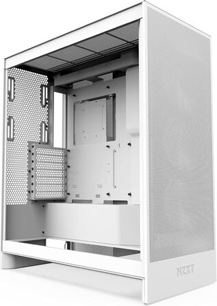 Корпус NZXT H7 Flow RGB білого кольору, Mid-Tower ATX з ефективною вентиляцією, комплектується RGB-вентиляторами, підтримка підлогових вентиляторів для прямого охолодження GPU, сумісний з 360 мм вентиляторами у єдиній рамі