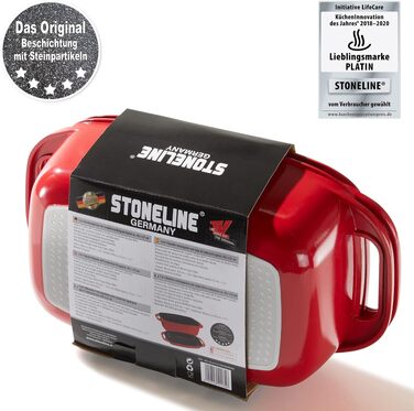 Журавлик (гусятниця) STONELINE з кришкою 8,4 л, антипригарне покриття з частинками каменю, для індукції та духовки (Червоний, 40x22 см)